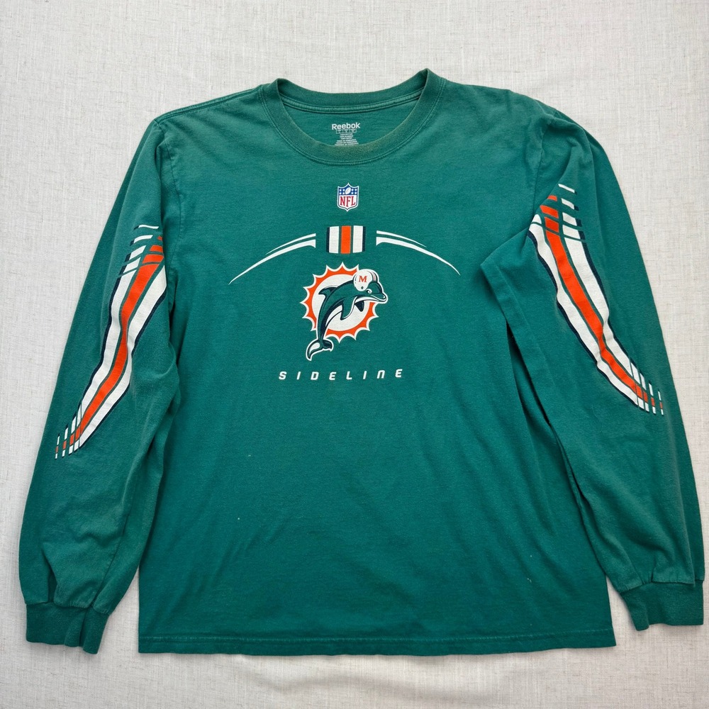 Reebok Miami Dolphins NFL Shirt Mens Large Aqua Green Long Sleeve Sideline Tee